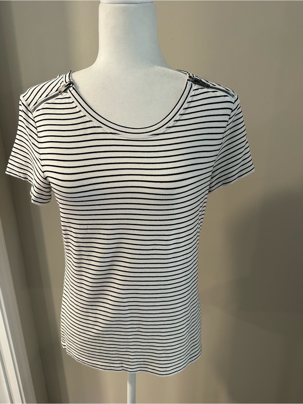 CAbi Black & White Striped Short Sleeve Tee